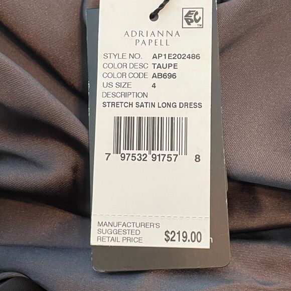 Adrianna Papell Ruched Draped Satin Column Evening Gown Taupe 4 - Picture 10 of 13